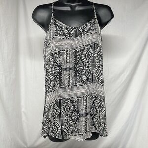 Womens Sheer Black White Aztec Print Halter Neck Tank Top Flowy Tank Black Tank